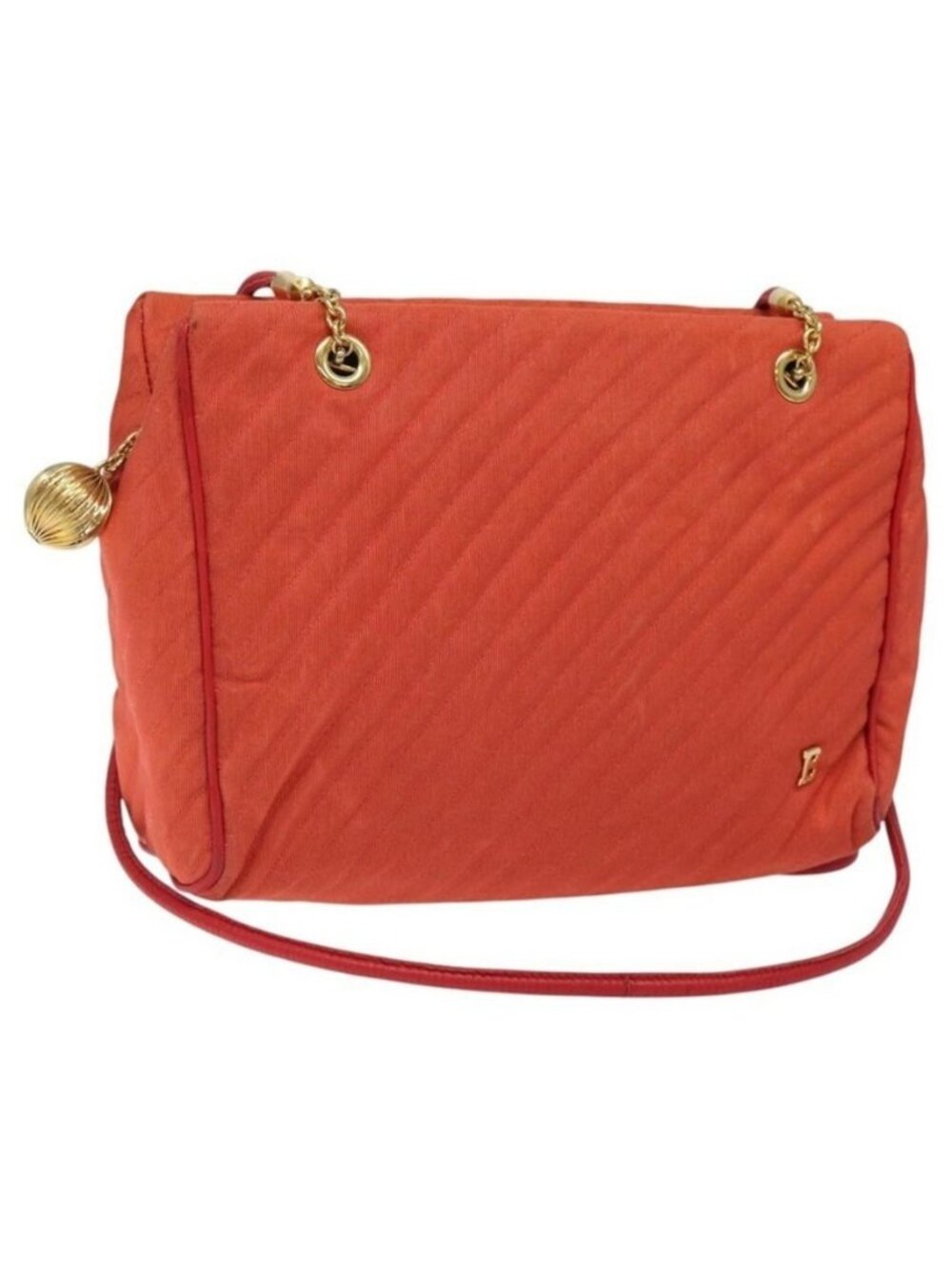 Authentic BALLY Shoulder Bag Nylon Orange Gold